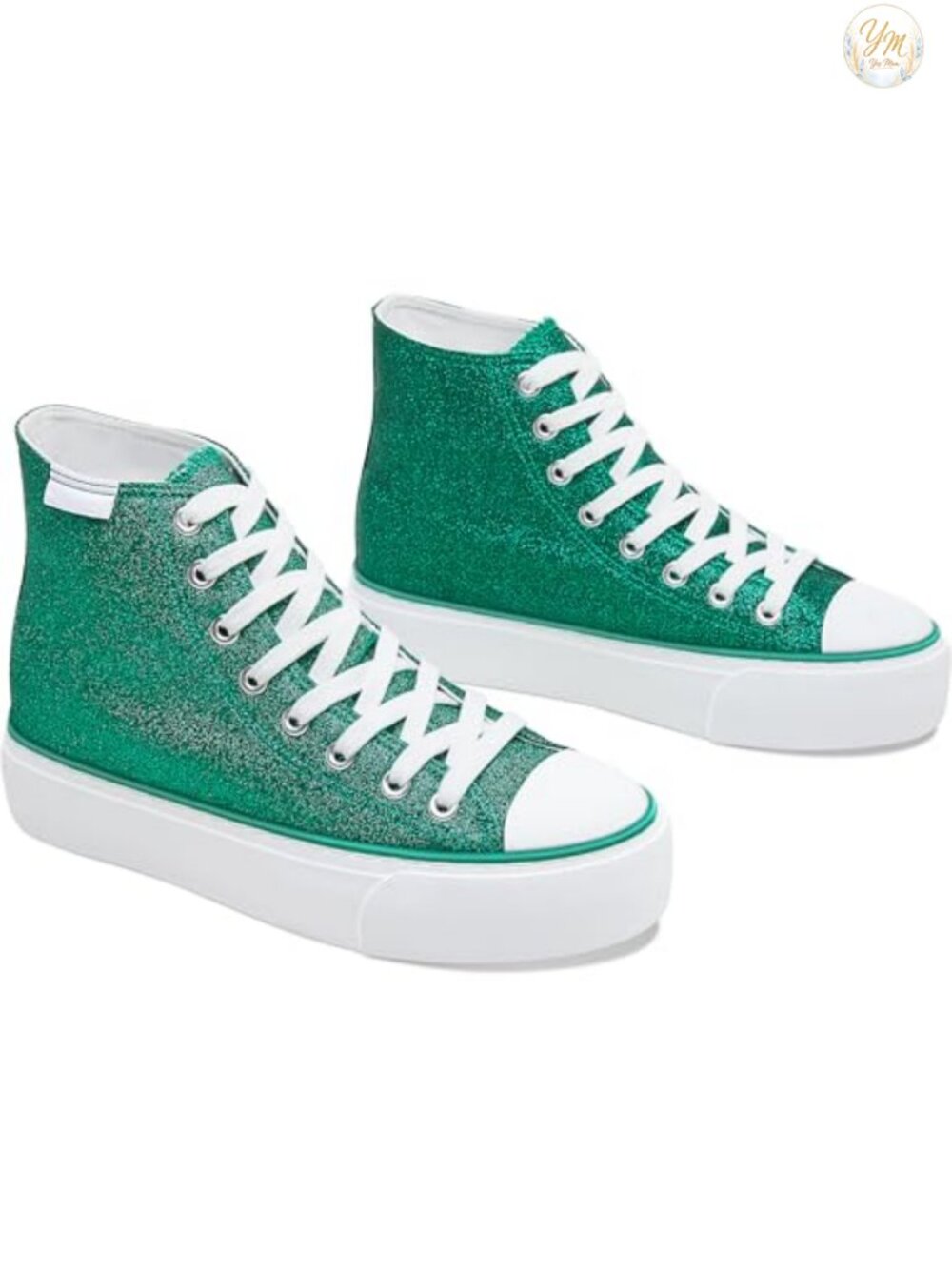 Glitter Platform High Top Sneakers Mid Calf Lace-Up Comfortable
